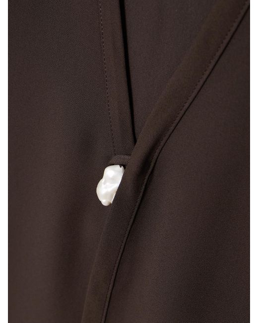 SARA CRISTINA Brown Nerea Pearl-Embellished Recycled Silk-Georgette Top