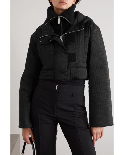 Givenchy Black Cropped Padded Wool Blend-Trimmed Shell-Jacquard Hooded Jacket