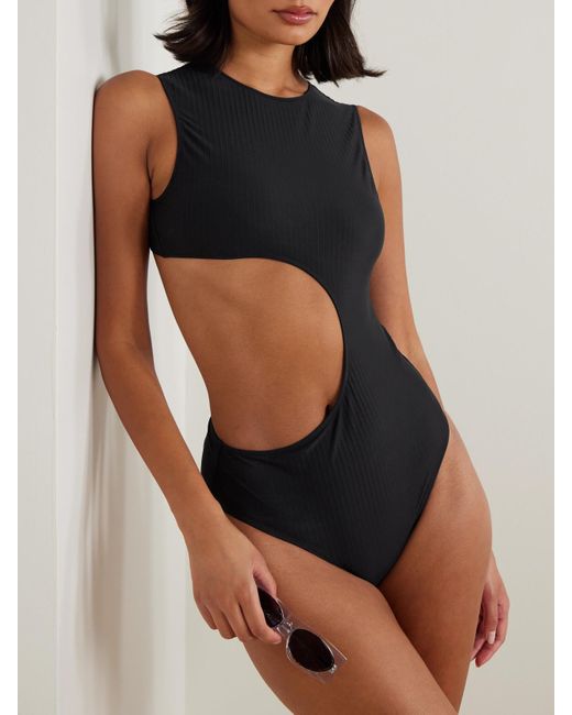 Alaïa Black Cutout Ribbed Swimsuit
