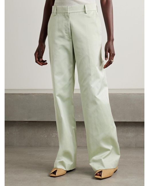 Dries Van Noten White Satin Straight-Leg Pants