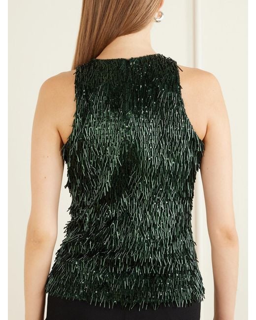 Dima Ayad Green Sequin-Embellished Jersey Blouse