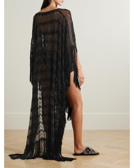 Missoni Black Mare Fringed Striped Metallic Crochet-Knit Kaftan