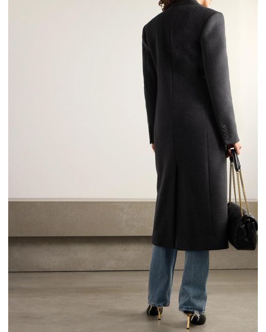 Saint Laurent Black Double-Breasted Brushed Wool And Cashmere-Blend Coat