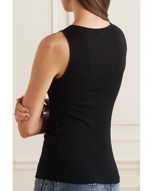 Saint Laurent Black Embroidered Ribbed Wool Tank