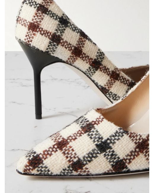 Manolo Blahnik Metallic Bb 90 Checked Tweed Pumps