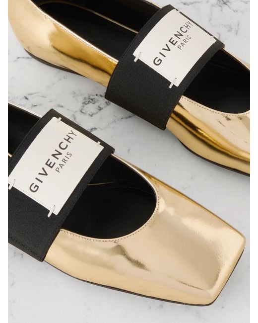 Ballerines En Cuir Effet Miroir À Logo Givenchy en coloris Metallic