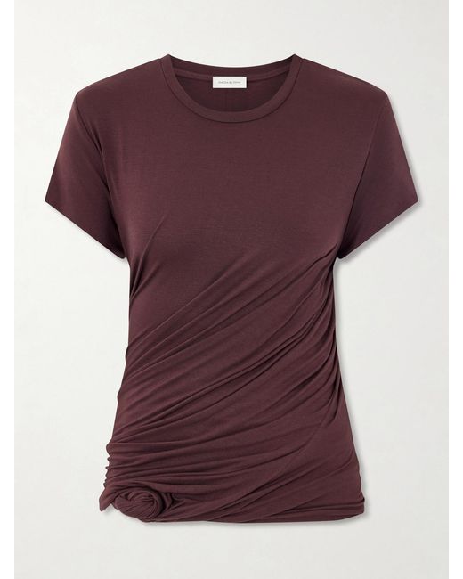 Magda Butrym Purple Gathered Cotton-Blend T-Shirt