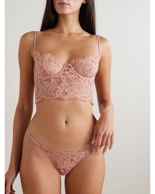 Culotte En Dentelle De Coton Mélangé Biologique À Finitions En Satin De Soie Stretch Camille Kiki de Montparnasse en coloris Pink