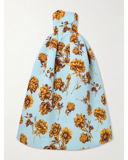 Robe Du Soir Bustier En Faille À Imprimé Fleuri Oscar de la Renta en coloris White