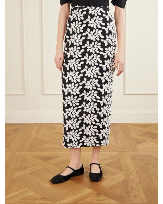 D'Estree White Monica Embroidered Midi Skirt