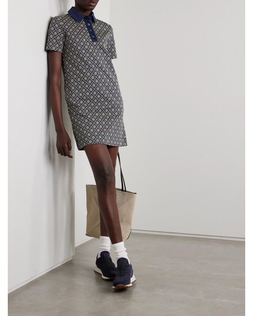 Tory Sport Blue Jacquard-Knit Mini Dress