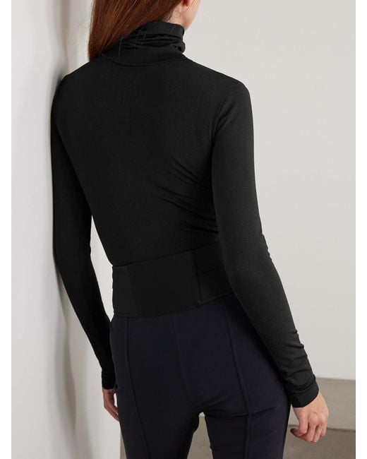 Perfect Moment Black Embroidered Jersey Turtleneck Bodysuit