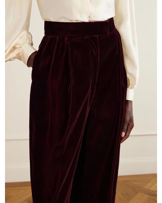 Valentino Garavani Purple Pleated Velvet Wide-Leg Pants