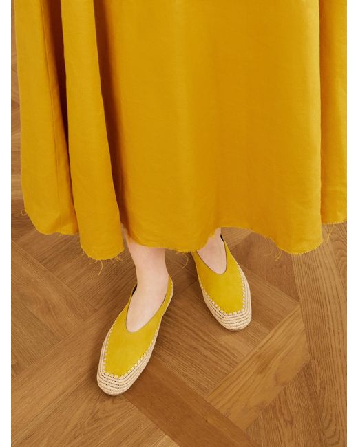 Gabriela Hearst Yellow Strength Suede And Raffia Ballet Flats