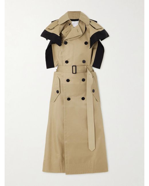 Sacai Natural Doppelreihiges Midikleid Aus Gabardine Aus Einer Baumwollmischung Mit Besätzen Aus Einer Seidenmischung