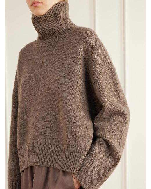 Loulou de Saison Brown Jonah Cropped Cashmere Turtleneck Sweater