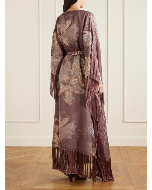 Taller Marmo Purple Dawn Royale Belted Fringed Embellished Crepe Kaftan