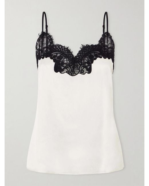 Co. White Rded Lace-Trimmed Silk-Satin Camisole