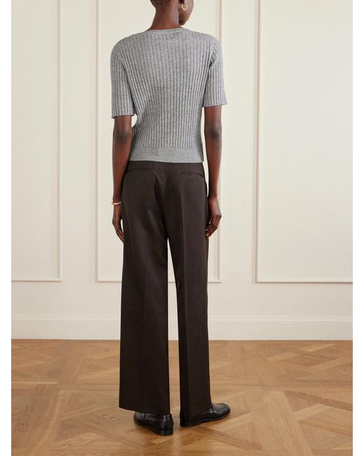 Allude Gray Ribbed Cotton And Cashmere-Blend Cardigan