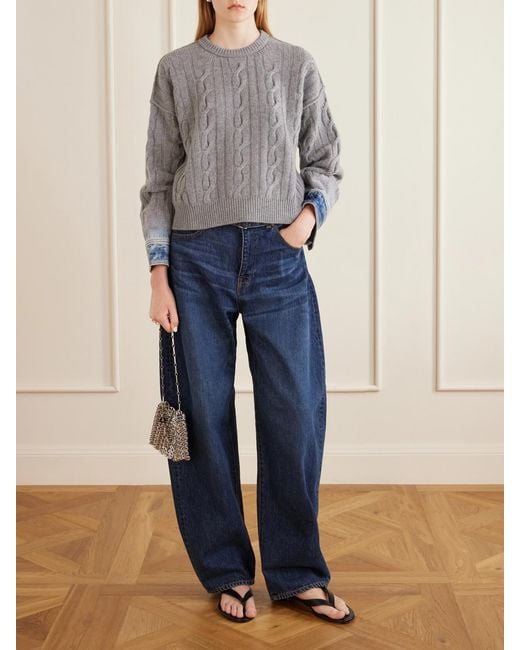 Haikure Gray Karine Denim-Trimmed Cable-Knit Cotton Sweater