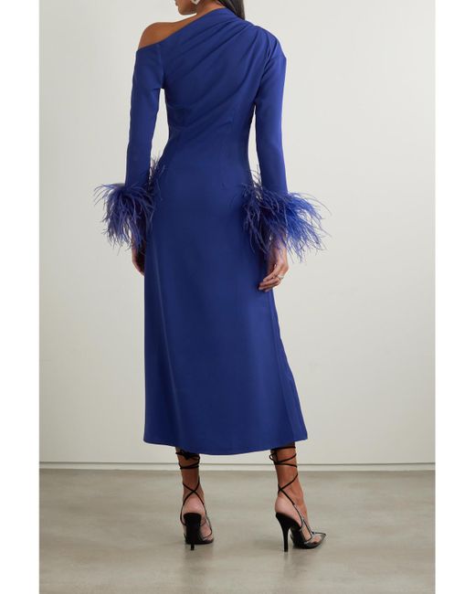 Robe Midi Asymétrique En Crêpe À Plumes Adelaide 16Arlington en coloris Blue