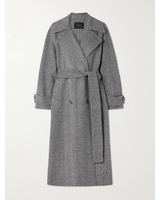 Joseph Gray Navarre Belted Herringbone Wool Coat