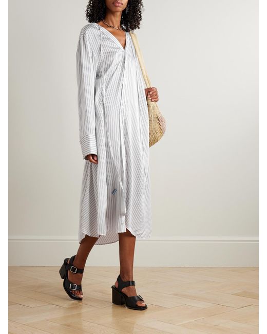 Robe Midi Asymétrique En Satin Imprimé À Rayures Acne en coloris White