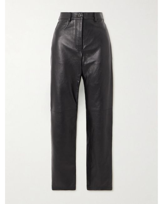 Giuliva Heritage Gray Leather Straight-Leg Pants
