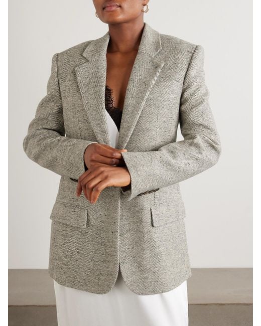 Stella McCartney Gray Wool And Silk-Blend Herringbone Blazer