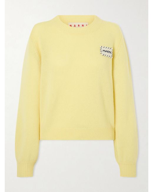 Marni Yellow Appliquéd Cashmere Sweater