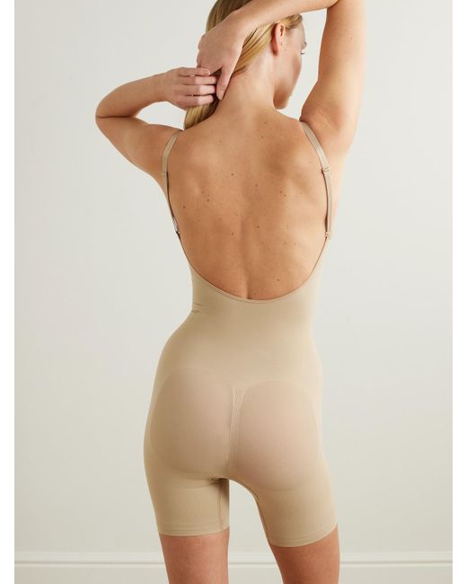 SKIMS, Seamless Sculpt Mid-Thigh Bodysuit, DARK BEIGE