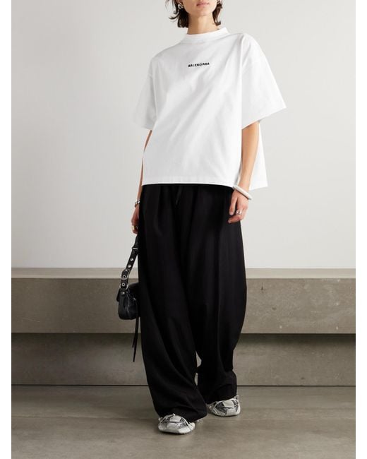 Balenciaga White Embroidered Cotton-Jersey T-Shirt