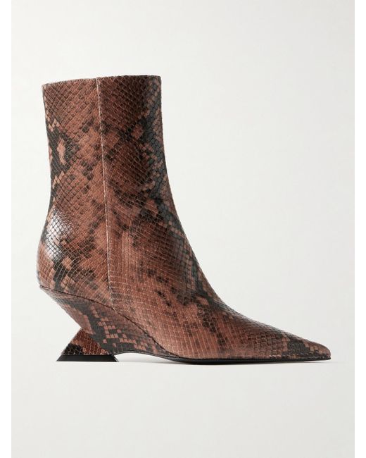 The Attico Brown Cheope Snake-Effect Leather Ankle Boots