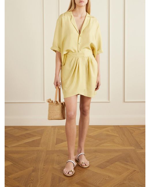 LeKasha Yellow Kamas Silk Pleated Wrap Skirt