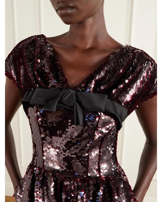 Simone Rocha Black Gathered Bow-Detailed Sequined Midi Dress