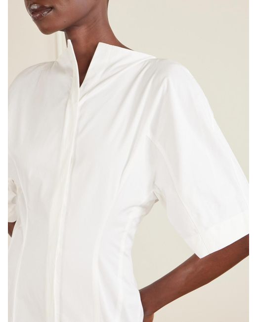 Jacquemus White Moisson Pleated Cotton-Poplin Shirt Dress