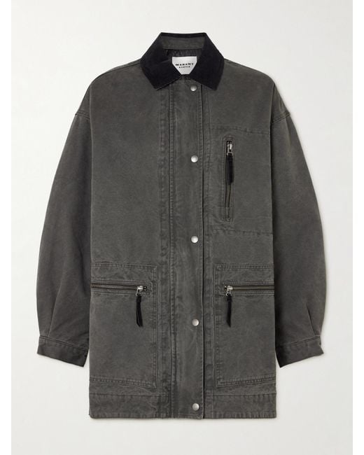 Isabel Marant Gray Kimelia Corduroy-Trimmed Cotton-Canvas Jacket