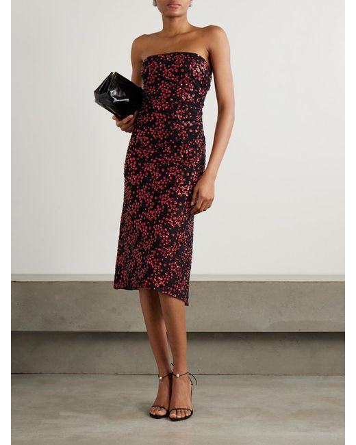 Staud Red Florentina Midikleid Aus Tüll Mit Raffungen Und Verzierungen
