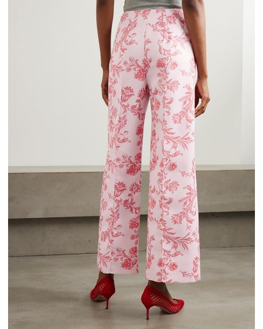 Emilia Wickstead Pink Daffy Paneled Floral-Print Faille Wide-Leg Pants