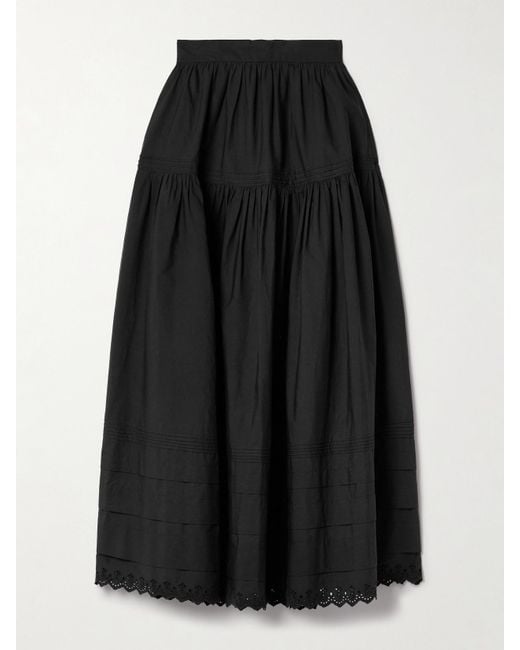Doen Black Sebastiane Crochet-Trimmed Organic Cotton-Poplin Midi Skirt