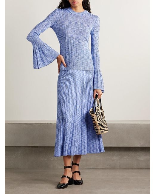 Zimmermann Blue Mouline Ribbed-Knit Sweater