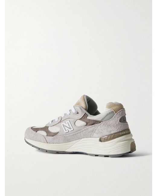 New Balance White 992 Leather, Mesh And Suede Sneakers