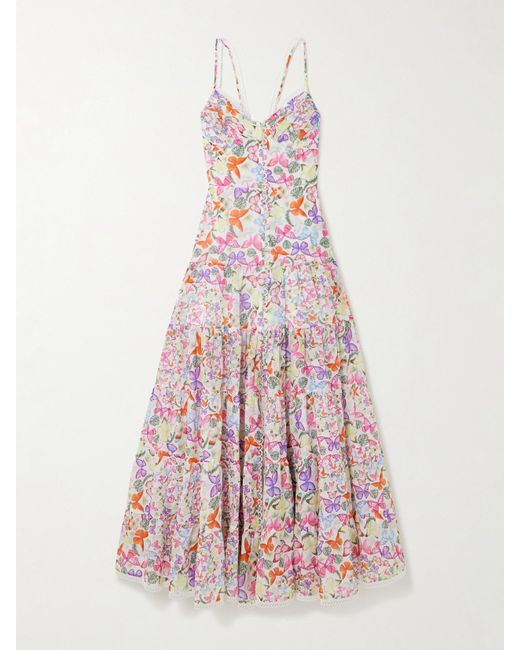 Charo Ruiz White Melia Tiered Printed Cotton-Blend Voile Maxi Dress