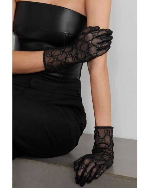 Gucci Embroidered Tulle Gloves in Black - Save 20% | Lyst Australia