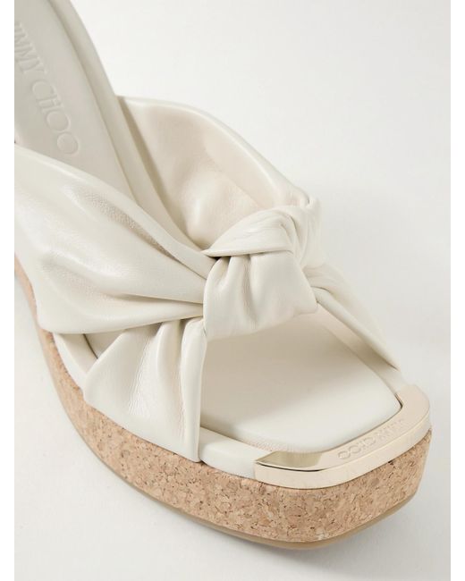 Jimmy Choo Natural Avenue 110 Knotted Leather Platform Wedge Mules