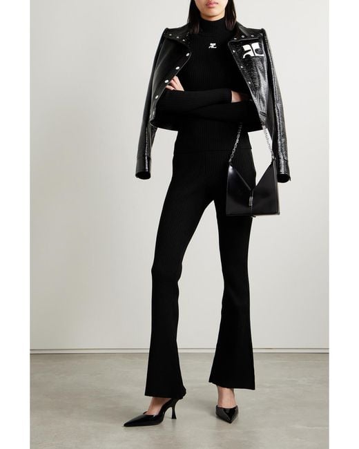 Courreges Black Reedition Embroidered Ribbed-Knit Turtleneck Sweater