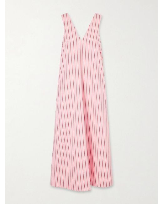 Dries Van Noten Pink Striped Cotton-Poplin Maxi Dress