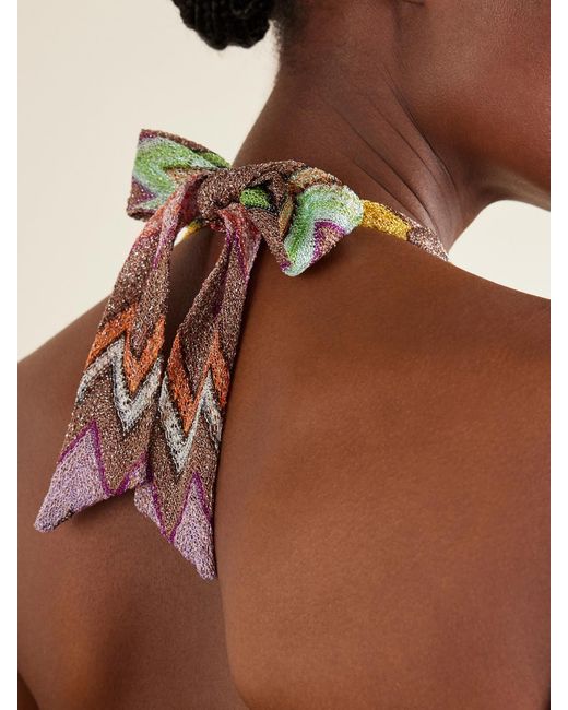 Missoni White Mare Striped Metallic Crochet-Knit Bikini