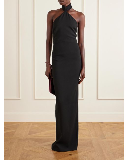 Ilkyaz Ozel Black Kailash Crepe Halterneck Gown