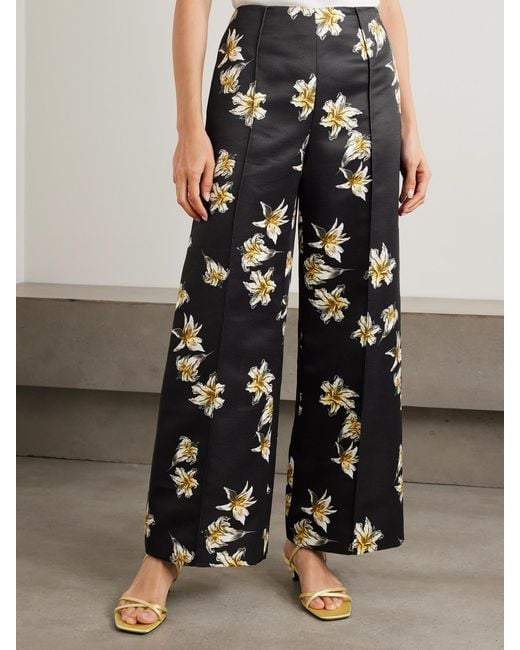Emilia Wickstead Blue Daffy Paneled Floral-Print Faille Wide-Leg Pants